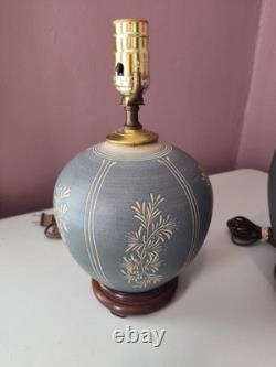 Armin E. Muller Pottery Studio Vintage Lamps Pair Blue Ceramic Stoneware