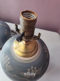 Armin E. Muller Pottery Studio Vintage Lamps Pair Blue Ceramic Stoneware
