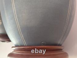 Armin E. Muller Pottery Studio Vintage Lamps Pair Blue Ceramic Stoneware