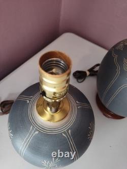 Armin E. Muller Pottery Studio Vintage Lamps Pair Blue Ceramic Stoneware