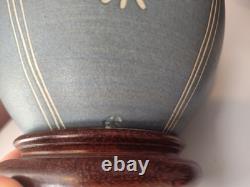 Armin E. Muller Pottery Studio Vintage Lamps Pair Blue Ceramic Stoneware