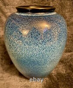 Art Deco British Studio Art Pottery Blue Glaze Vase 8.5x7.5