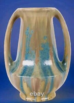 Art Nouveau Rare & Large Pierrefonds Vase Hexagonal Crystalline Glazed 33 Cms