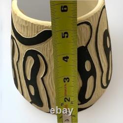 Art Pottery Studio California Vase Planter Smile Boho Hand Carved Rare Earthtone Art Pottery Studio California Vase Planter Smile Boho Hand Carved Rare Earthtone