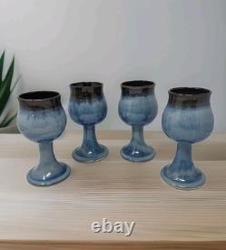 Art Studio Pottery Wine Water Goblets Vintage Set of Four