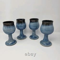 Art Studio Pottery Wine Water Goblets Vintage Set of Four