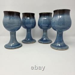 Art Studio Pottery Wine Water Goblets Vintage Set of Four