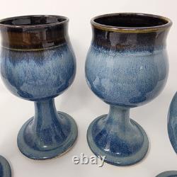 Art Studio Pottery Wine Water Goblets Vintage Set of Four