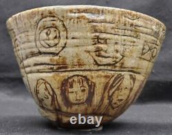 Art pottery bowl with Faces signed pottery UNIQUE POTTERY BOWL