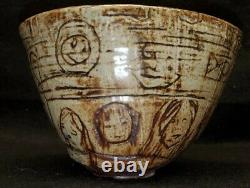 Art pottery bowl with Faces signed pottery UNIQUE POTTERY BOWL