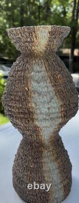 Artisan Freeflow Clay Pottery Vase Rough Textured Mid-century Handmade Rare Art