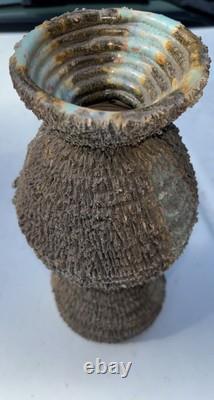 Artisan Freeflow Clay Pottery Vase Rough Textured Mid-century Handmade Rare Art