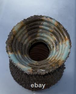 Artisan Freeflow Clay Pottery Vase Rough Textured Mid-century Handmade Rare Art