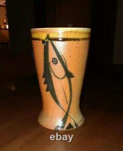 Authentic Vintage Fred Johnston Art Studio Pottery Fish Vase Signed