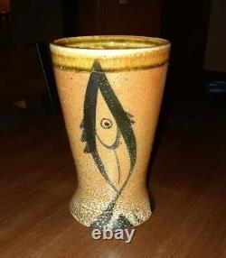 Authentic Vintage Fred Johnston Art Studio Pottery Fish Vase Signed