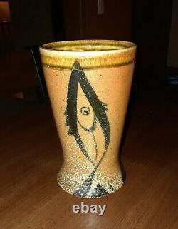 Authentic Vintage Fred Johnston Art Studio Pottery Fish Vase Signed