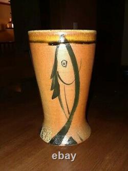 Authentic Vintage Fred Johnston Art Studio Pottery Fish Vase Signed