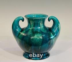 Awaji Pottery Art Deco Japanese Vintage Studio Muscle Vase Blue Green Flambe