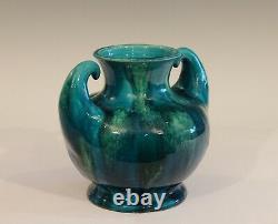 Awaji Pottery Art Deco Japanese Vintage Studio Muscle Vase Blue Green Flambe