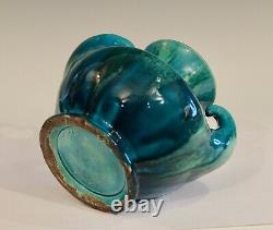 Awaji Pottery Art Deco Japanese Vintage Studio Muscle Vase Blue Green Flambe