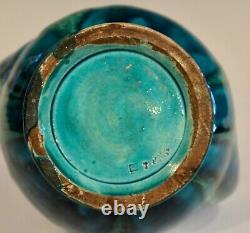 Awaji Pottery Art Deco Japanese Vintage Studio Muscle Vase Blue Green Flambe