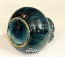 Awaji Pottery Art Deco Japanese Vintage Studio Vase in Blue Flambe Drip Glaze