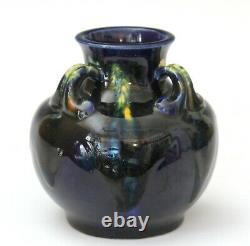 Awaji Pottery Art Deco Studio Japanese Midnight Blue Drip Flambe Glaze