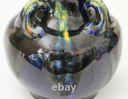 Awaji Pottery Art Deco Studio Japanese Midnight Blue Drip Flambe Glaze