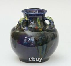 Awaji Pottery Art Deco Studio Japanese Midnight Blue Drip Flambe Glaze