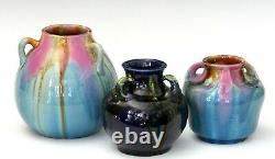 Awaji Pottery Art Deco Studio Japanese Midnight Blue Drip Flambe Glaze