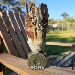 BERNARD ROOKE Pottery Brutalist Abstract Style Vase MCM Sculpture SIGNED Flaw