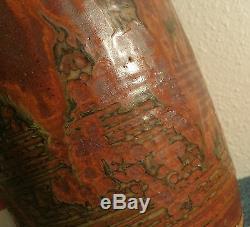 BIG 8.5 louis mideke mcm vtg studio art pottery rust vase pacific rim seattle