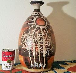 BIG MCM vtg studio art pottery oregon deer antelope stoneware Bennett Welsh vase