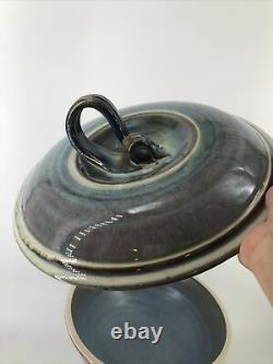 BILL CAMPBELL Signed Studio Art Drip Ribbon Pottery Soup Tureen Lid Vintage