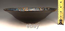 BILL CAMPBELL Signed Studio Art Pottery BIG 12+ Blue Drip Glaze Spiral Bowl
