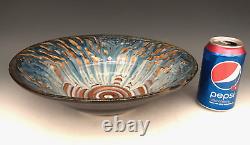 BILL CAMPBELL Signed Studio Art Pottery BIG 12+ Blue Drip Glaze Spiral Bowl