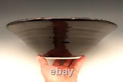 BILL CAMPBELL Signed Studio Art Pottery BIG 12+ Blue Drip Glaze Spiral Bowl