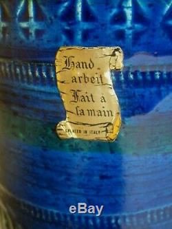 BITOSSI Italian Studio Pottery Vase Blue Rimini Vintage Mid-Century 20.5 cm Tall