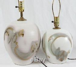Barry Crutchfield Studio Pottery Vintage Table Lamps Pair Abstract Contemporary