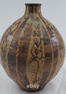 Beautiful Bulbous Studio Art Pottery Vase Signed Marzi Stunning Brown Glazes