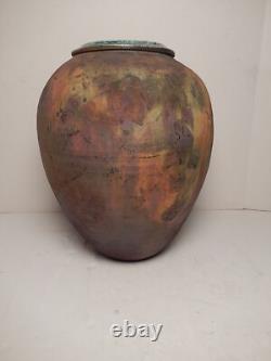 Beautiful Vintage Leslie Mitchell Studio Pottery Raku 13.5 Vase Texas Artist