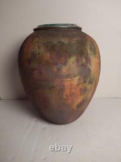 Beautiful Vintage Leslie Mitchell Studio Pottery Raku 13.5 Vase Texas Artist