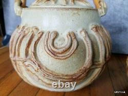 Bernard Rooke vintage Mid Century Modern Brutalist studio pottery 2 biscuit jars