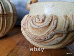 Bernard Rooke vintage Mid Century Modern Brutalist studio pottery 2 biscuit jars