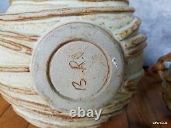 Bernard Rooke vintage Mid Century Modern Brutalist studio pottery 2 biscuit jars