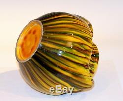 Big Awaji Pottery Art Deco Japanese Vintage Studio Vase Yellow Flambe Glaze