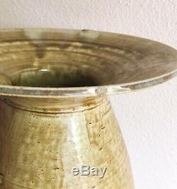 Big Japanese Modernist Studio Pottery Vase Lamp Base Artist Signed 1950s Vintage