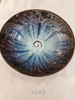 Bill Campbell Signed Art Pottery Glaze Spiral Bowl/Centerpiece Earth Wind & fire