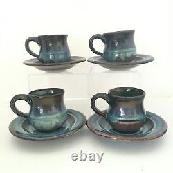 Bill Campbell Studio Art Pottery Tea Pot Creamer Sugar Cups Saucers Signed Vtg