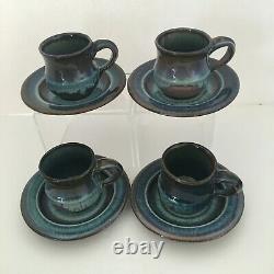 Bill Campbell Studio Art Pottery Tea Pot Creamer Sugar Cups Saucers Signed Vtg